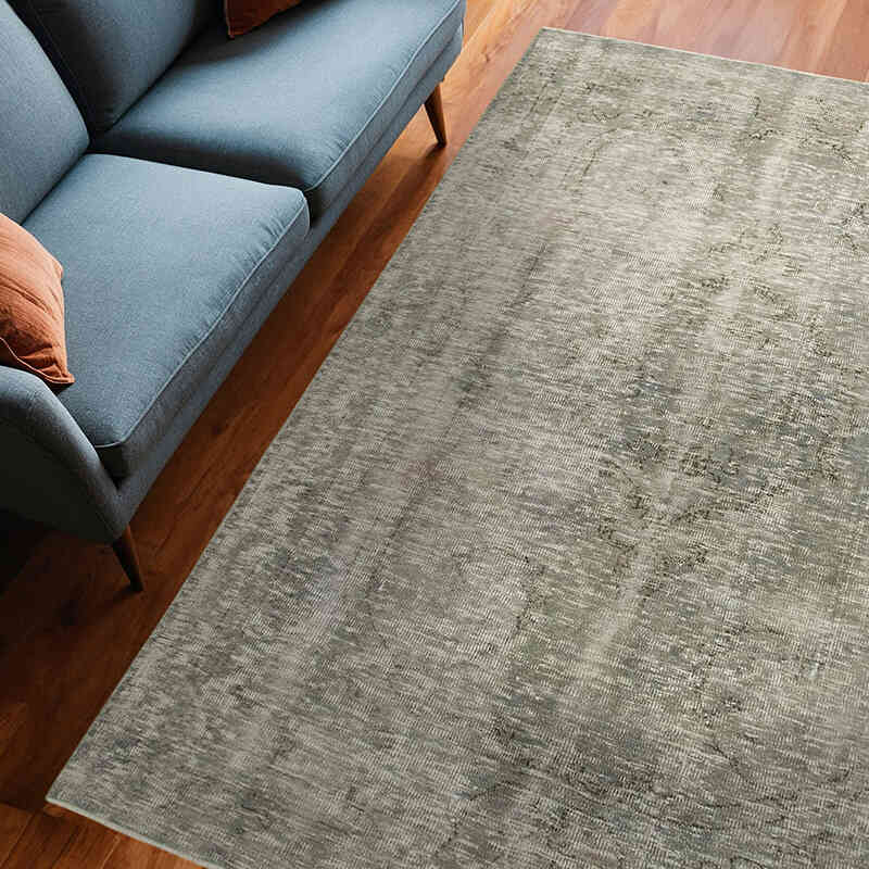 Gri Boyalı El Dokuma Vintage Halı - 188 cm x 267 cm - K0056118