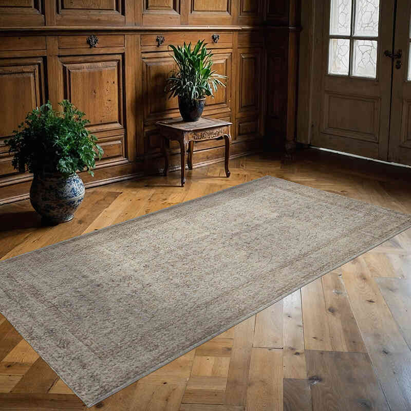 Gri Boyalı El Dokuma Vintage Halı - 138 cm x 263 cm - K0056121