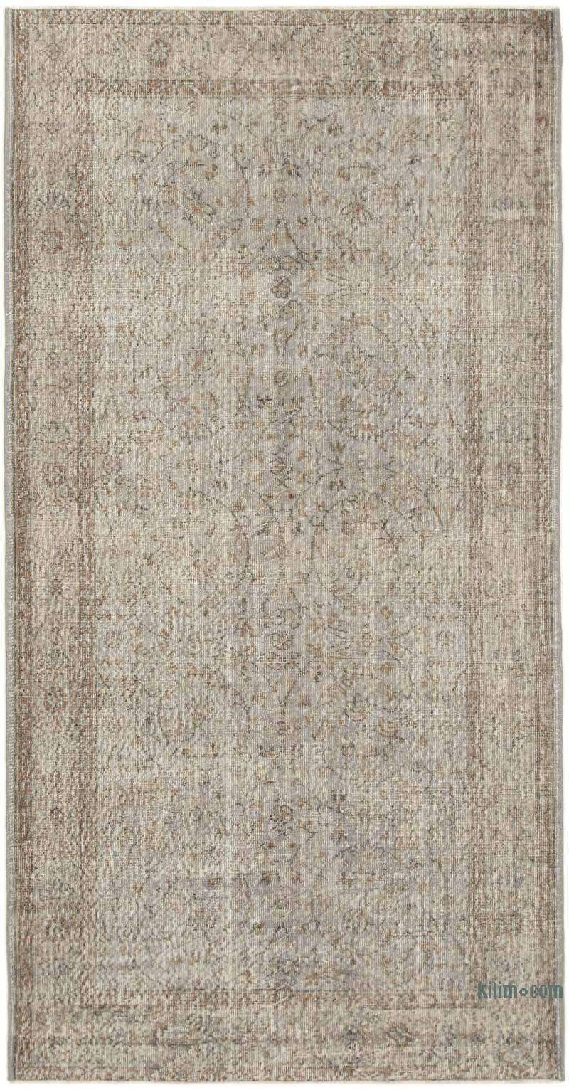 Gri Boyalı El Dokuma Vintage Halı - 138 cm x 263 cm - K0056121
