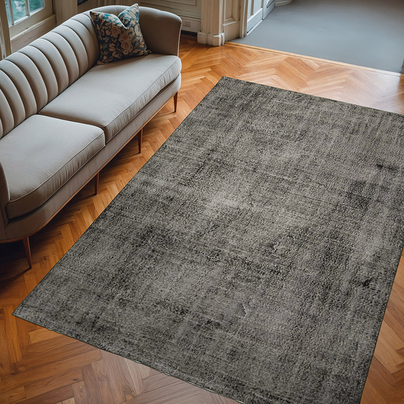 Black Over-dyed Vintage Hand-Knotted Turkish Rug - 6' 9" x 9' 10" (81" x 118") - K0056126