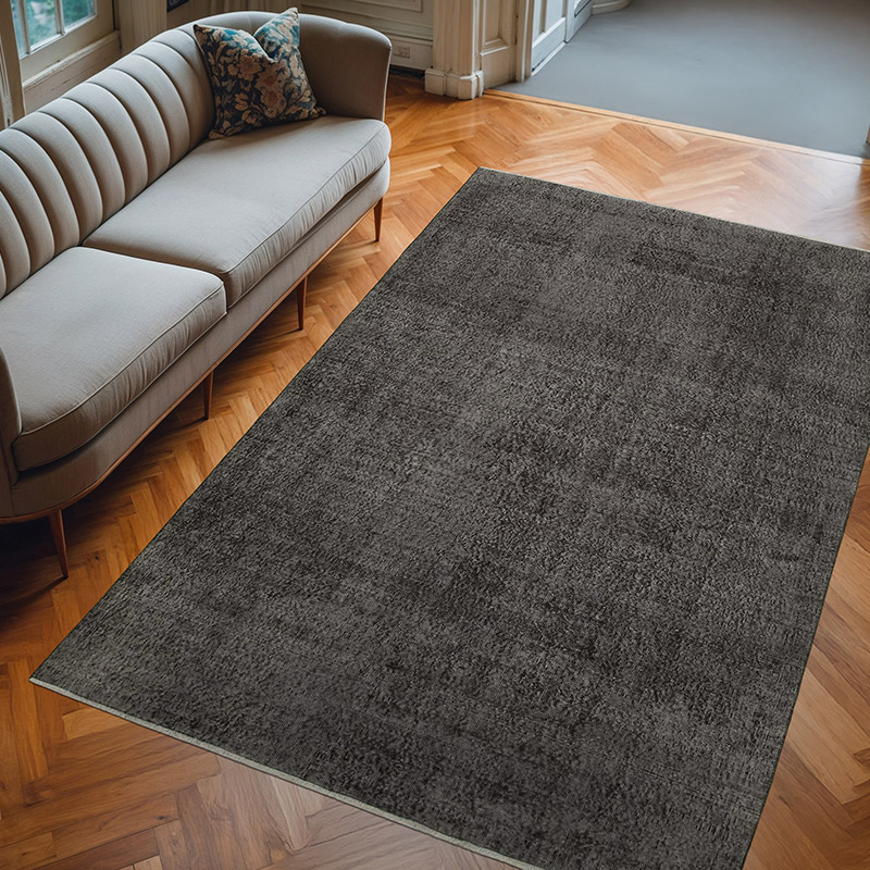 Siyah Boyalı El Dokuma Vintage Halı - 197 cm x 295 cm - K0056133