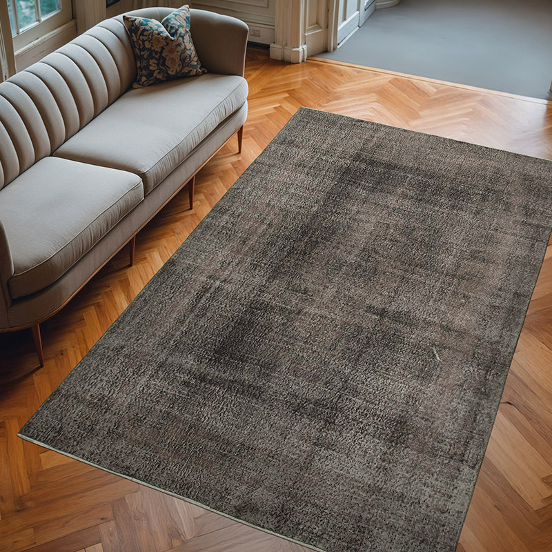 Siyah Boyalı El Dokuma Vintage Halı - 204 cm x 316 cm - K0056140