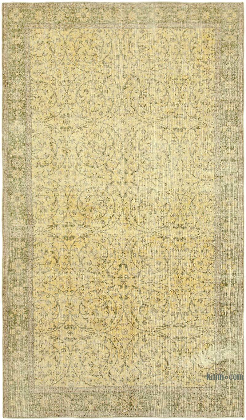 Yellow Over-dyed Vintage Hand-Knotted Turkish Rug - 5' 7" x 9' 5" (67" x 113") - K0056141