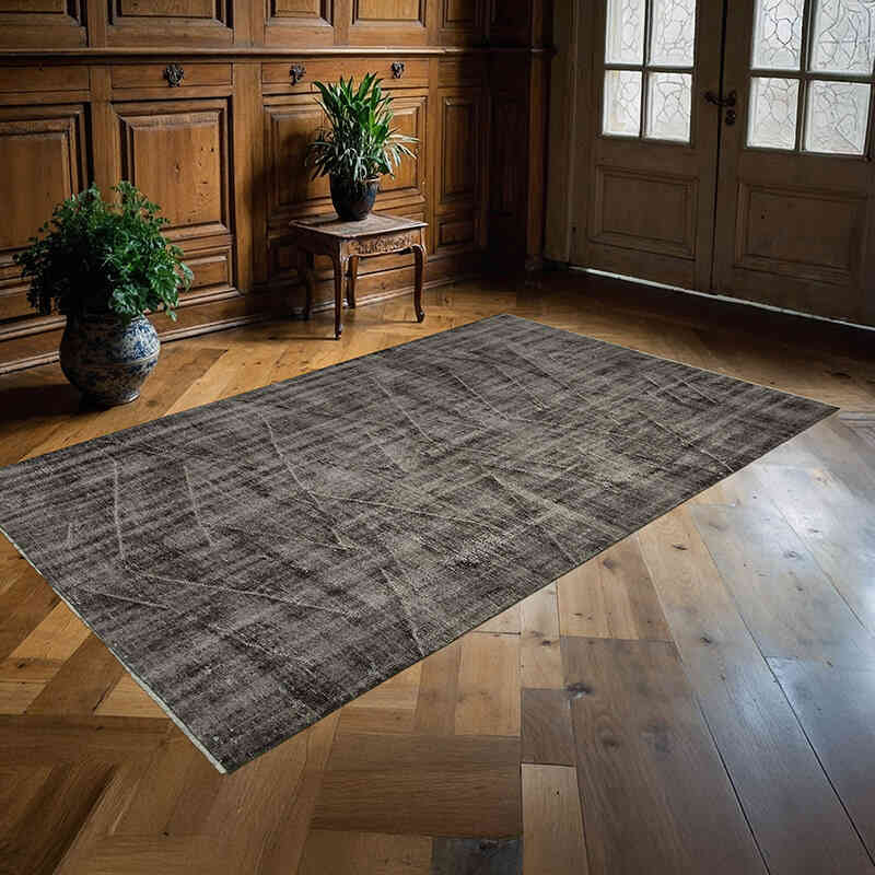 Negro Alfombra Turca Vintage Sobre-teñida - 165 cm x 264 cm - K0056147