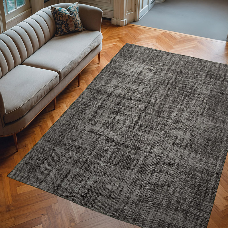 Negro Alfombra Turca Vintage Sobre-teñida - 207 cm x 301 cm - K0056150