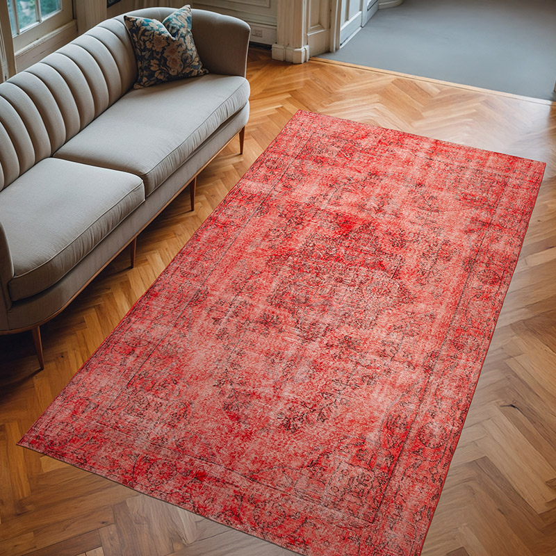 Rojo Alfombra Turca Vintage Sobre-teñida - 168 cm x 285 cm - K0056152
