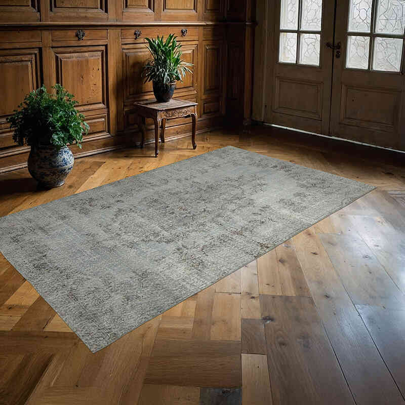 Gris Alfombra Turca Vintage Sobre-teñida - 149 cm x 254 cm - K0056153