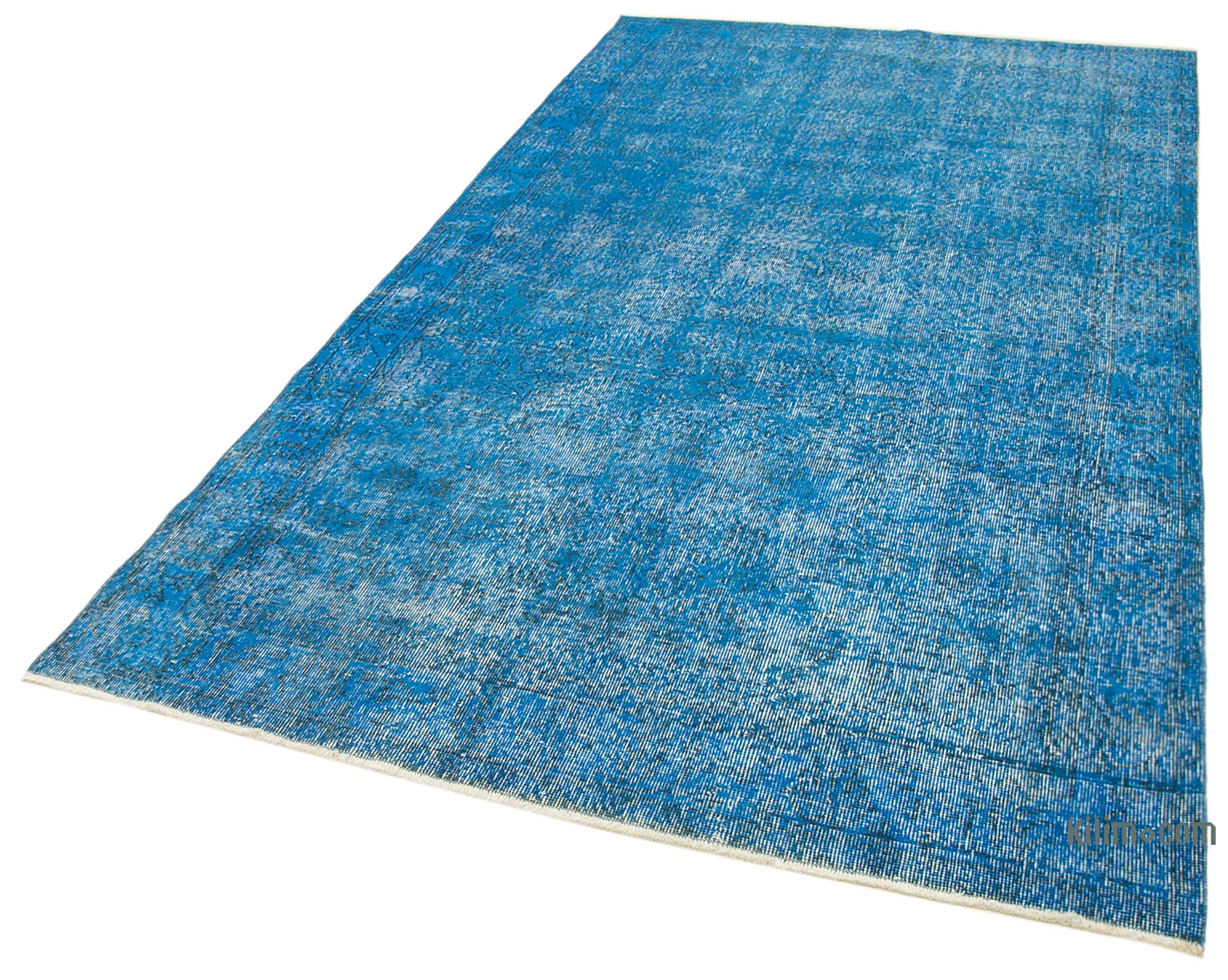 Blue Over-dyed Vintage Hand-Knotted Turkish Rug - 5' 1