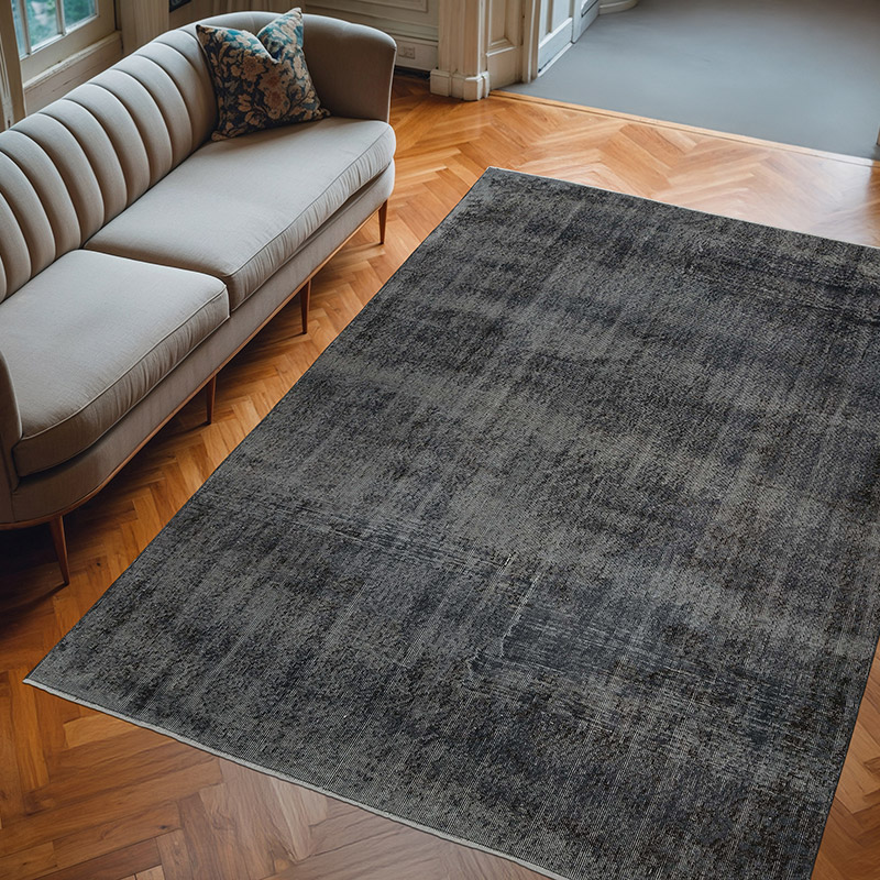 Siyah Boyalı El Dokuma Vintage Halı - 195 cm x 274 cm - K0056158