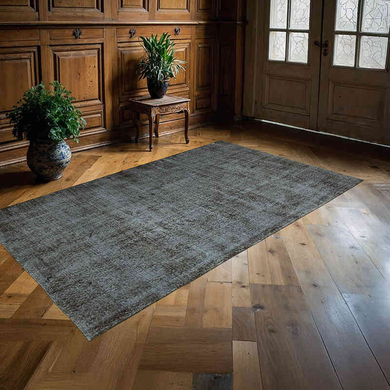 Negro Alfombra Turca Vintage Sobre-teñida - 154 cm x 260 cm - K0056162