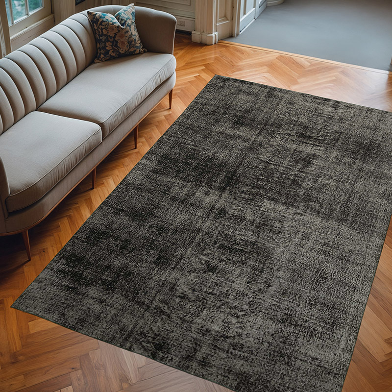 Black Over-dyed Vintage Hand-Knotted Turkish Rug - 6' 5" x 9' 6" (77" x 114") - K0056172