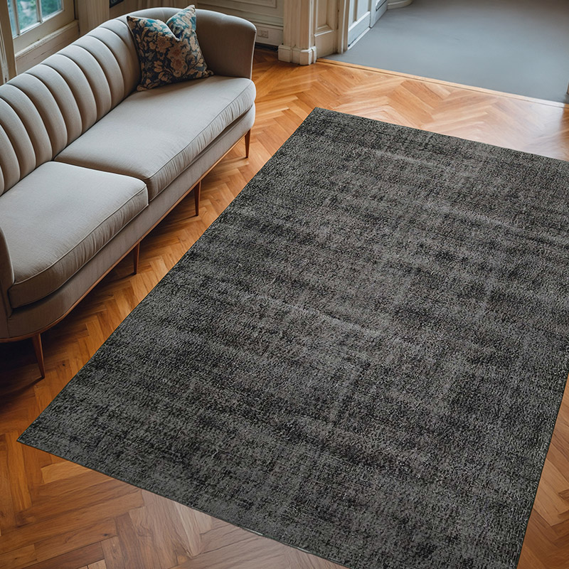 Negro Alfombra Turca Vintage Sobre-teñida - 207 cm x 292 cm - K0056177