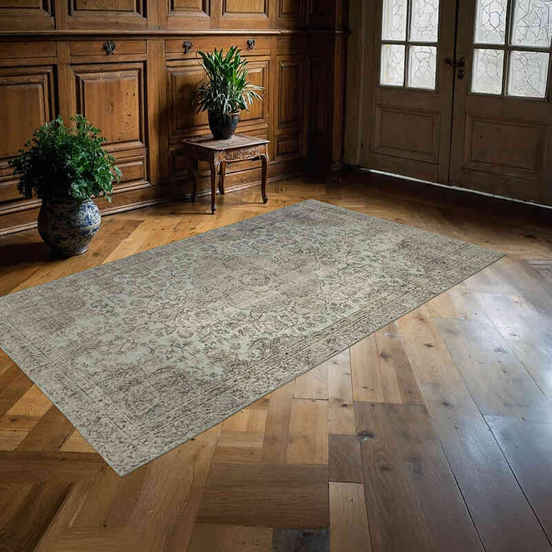 Gray Over-dyed Vintage Hand-Knotted Turkish Rug - 4' 9" x 8' 2" (57" x 98") - K0056178