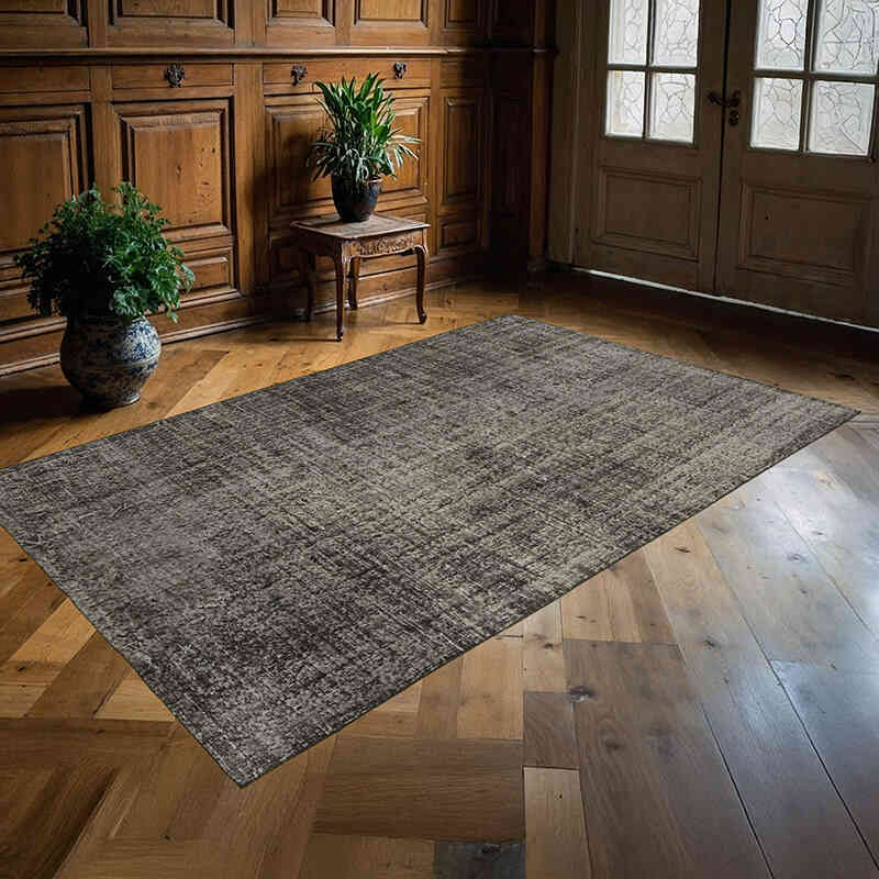 Negro Alfombra Turca Vintage Sobre-teñida - 159 cm x 247 cm - K0056179