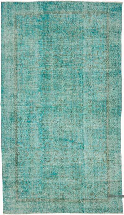 Aqua Over-dyed Vintage Hand-Knotted Turkish Rug - 5' 3" x 9'  (63" x 108")