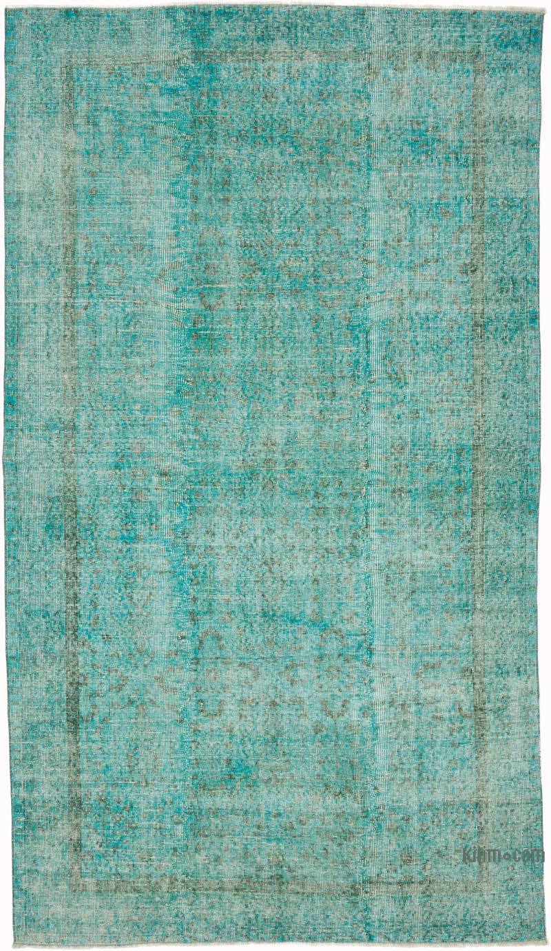 Turquesa Alfombra Turca Vintage Sobre-teñida - 160 cm x 274 cm - K0056181
