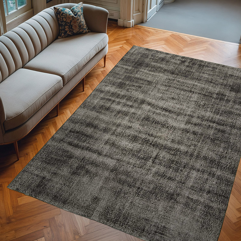 Black Over-dyed Vintage Hand-Knotted Turkish Rug - 6' 8" x 9' 8" (80" x 116") - K0056186