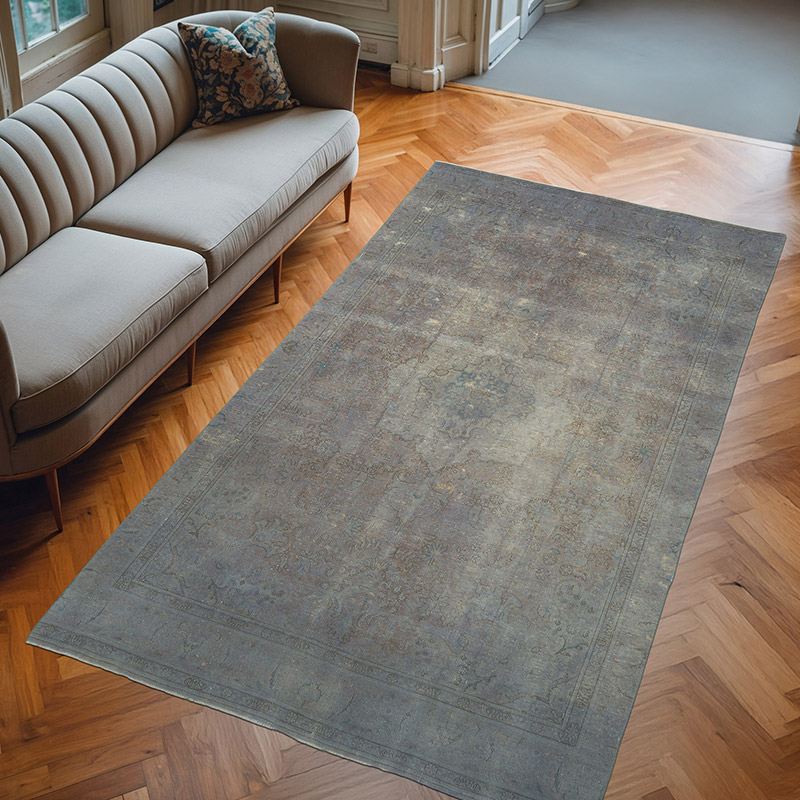 Gris Alfombra Turca Vintage Sobre-teñida - 175 cm x 298 cm - K0056217