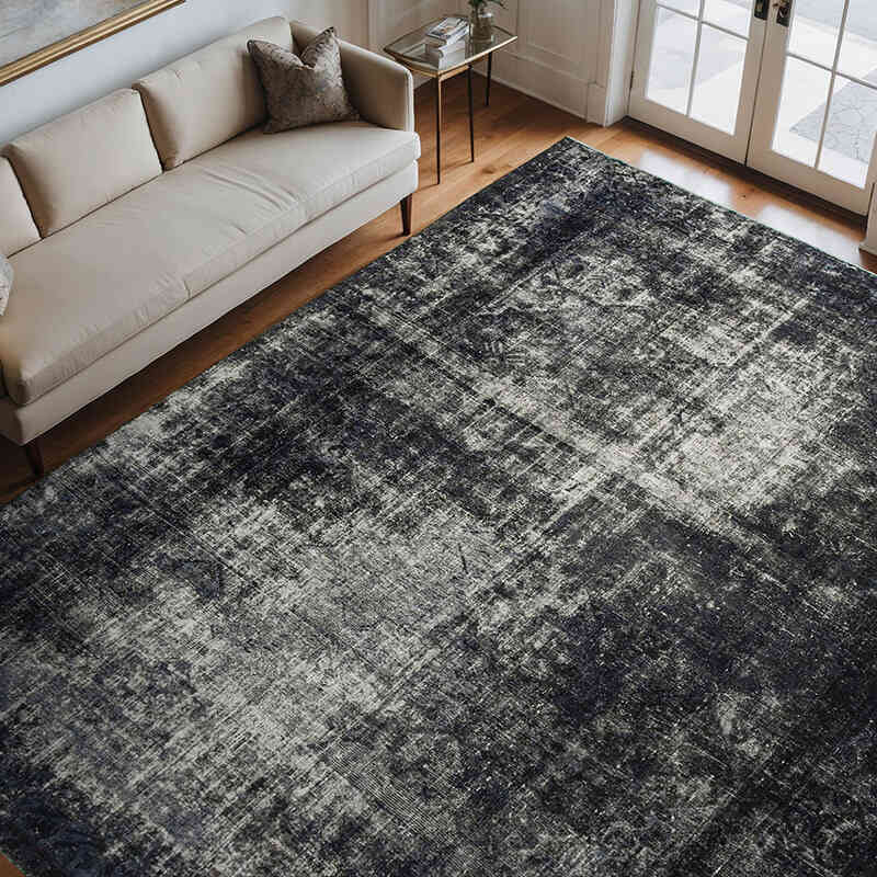 Black Overdyed Vintage Hand-Knotted Oriental Rug - 10' 3" x 11' 8" (123" x 140") - K0056283