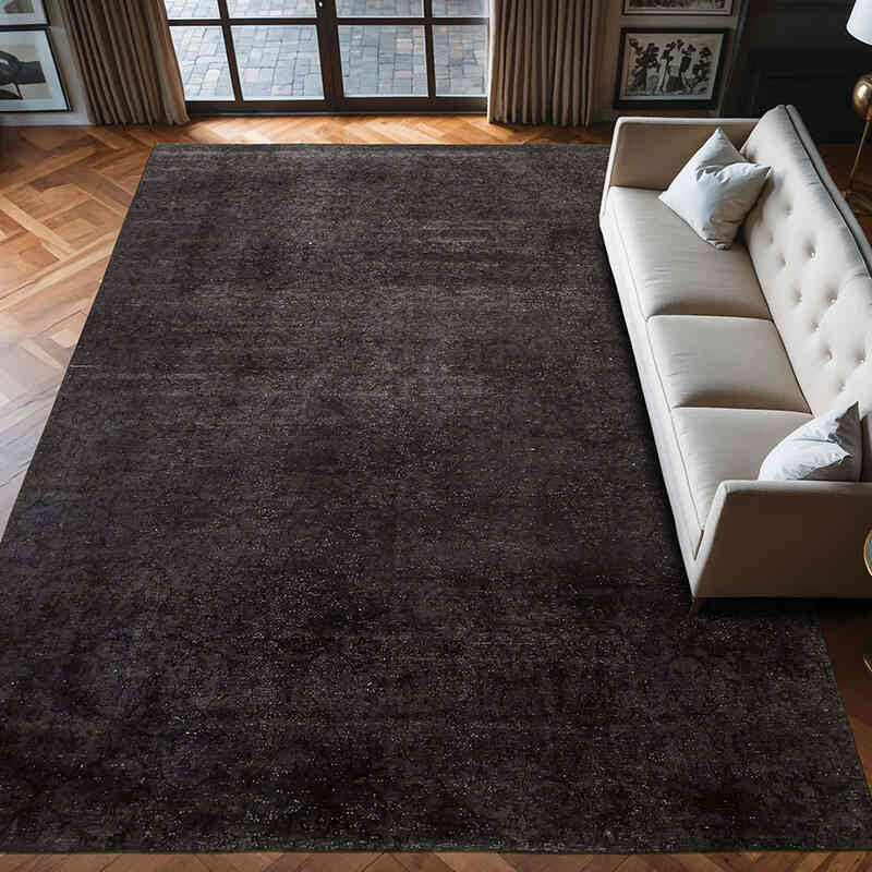 Negro Alfombra Turca Vintage Sobre-teñida - 273 cm x 387 cm - K0056290