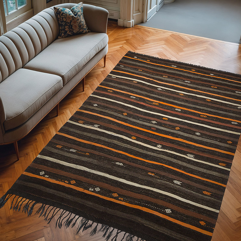 Brown Vintage Anatolian Kilim Rug - 7' 3" x 9' 11" (87" x 119") - K0056723