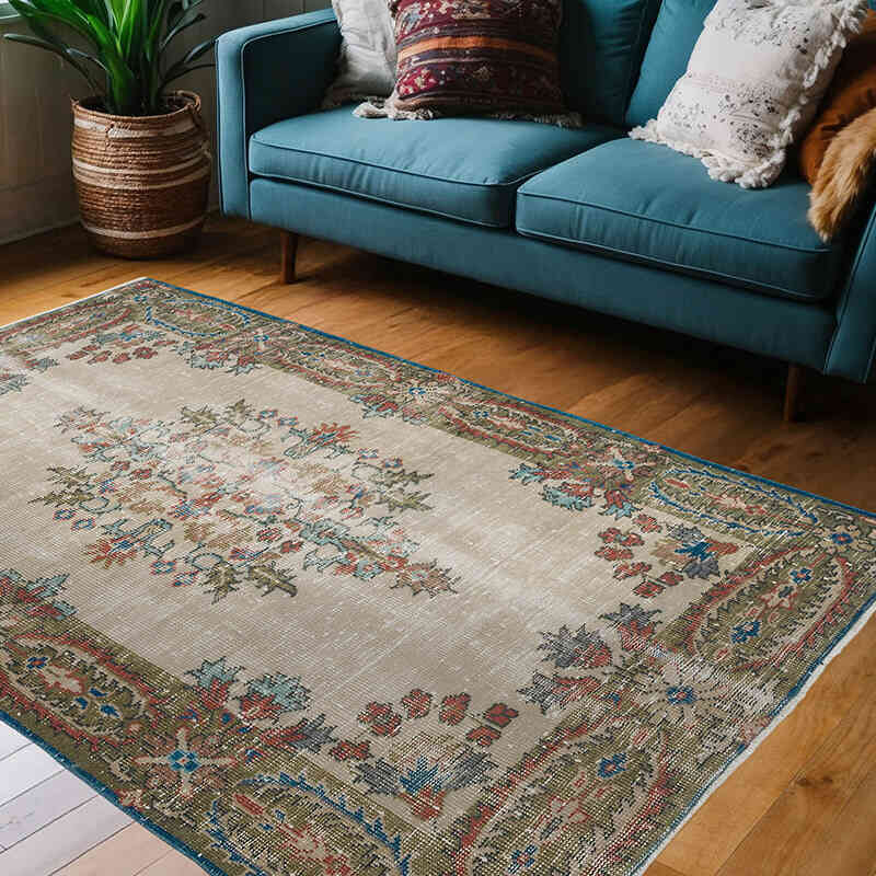 Alfombra Vintage Turca Anudada a Mano - 132 cm x 200 cm - K0056776