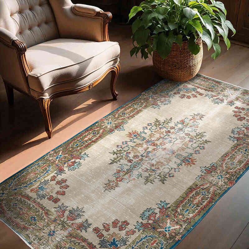 Alfombra Vintage Turca Anudada a Mano - 132 cm x 200 cm - K0056776