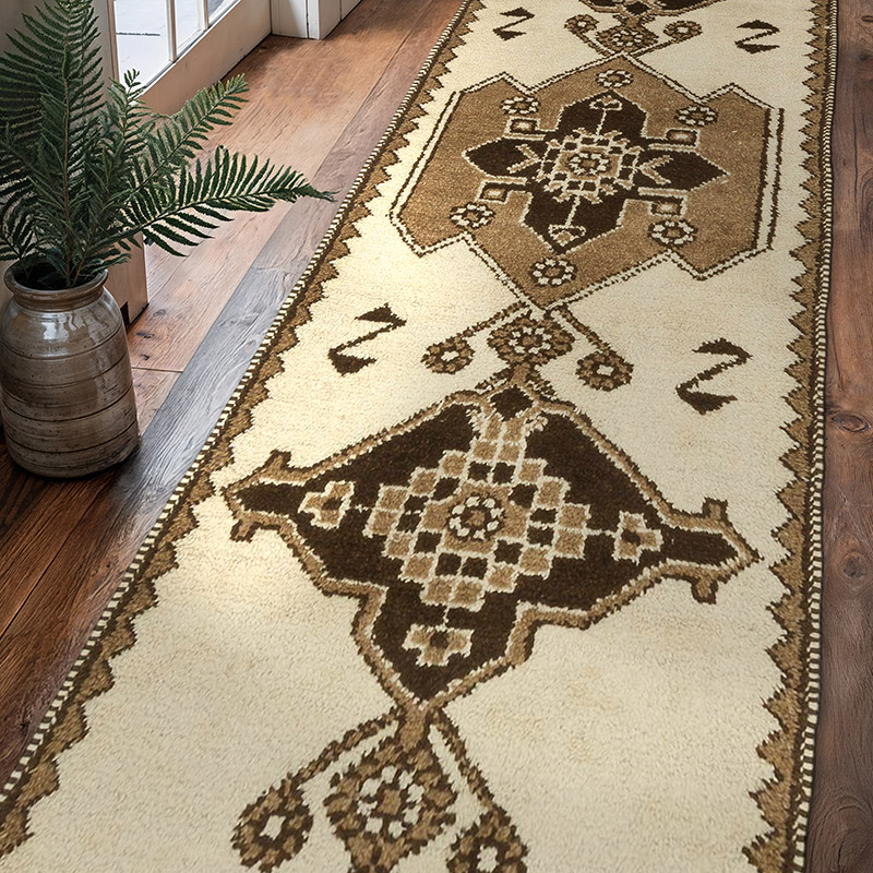 Beige, Marrón Alfombra Vintage de pasillo - 100 cm x 325 cm - K0057195