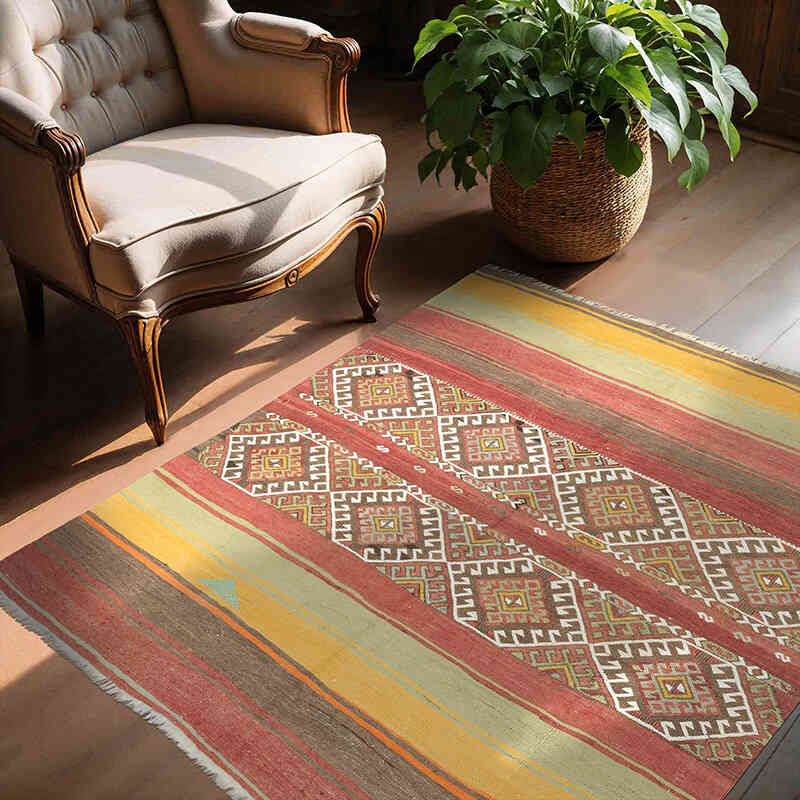 Multicolor Sivas Kilim Vintage - 131 cm x 148 cm - K0057278