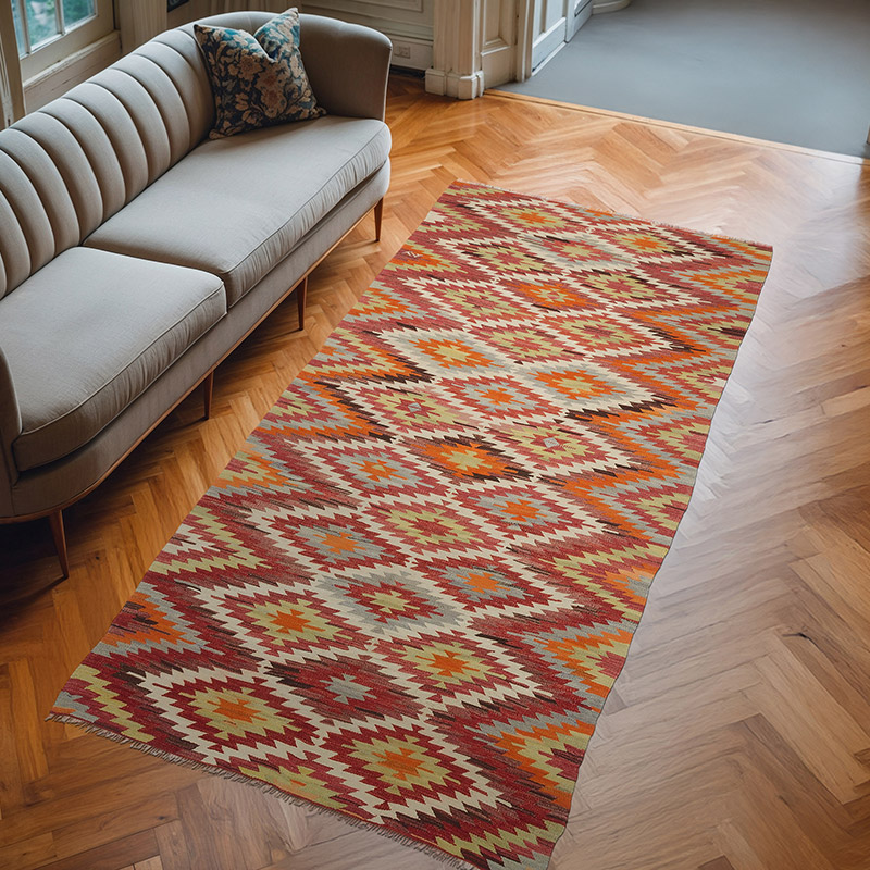 Multicolor Alfombra Vintage Afyon Kilim - 144 cm x 298 cm - K0057282