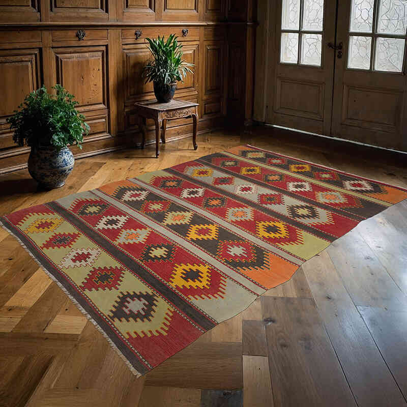 Multicolor Vintage Sivas Kilim Rug - 5' 11" x 8' 5" (71" x 101") - K0057304