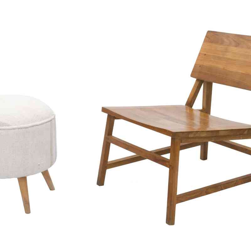 Vintage Hemp Kilim Upholstered Stool - K0057311