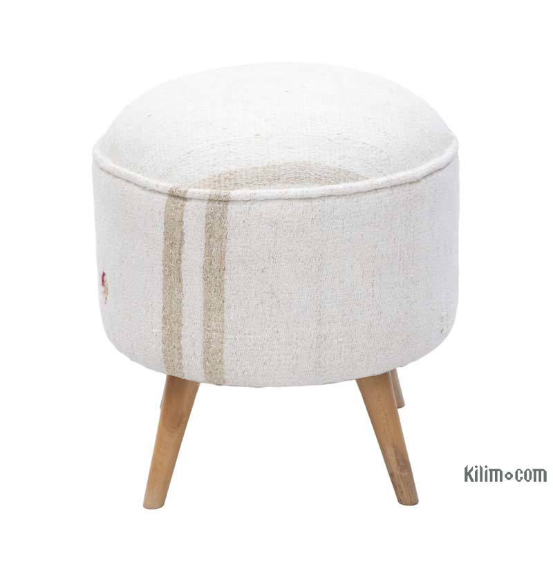 Vintage Hemp Kilim Upholstered Stool - K0057311