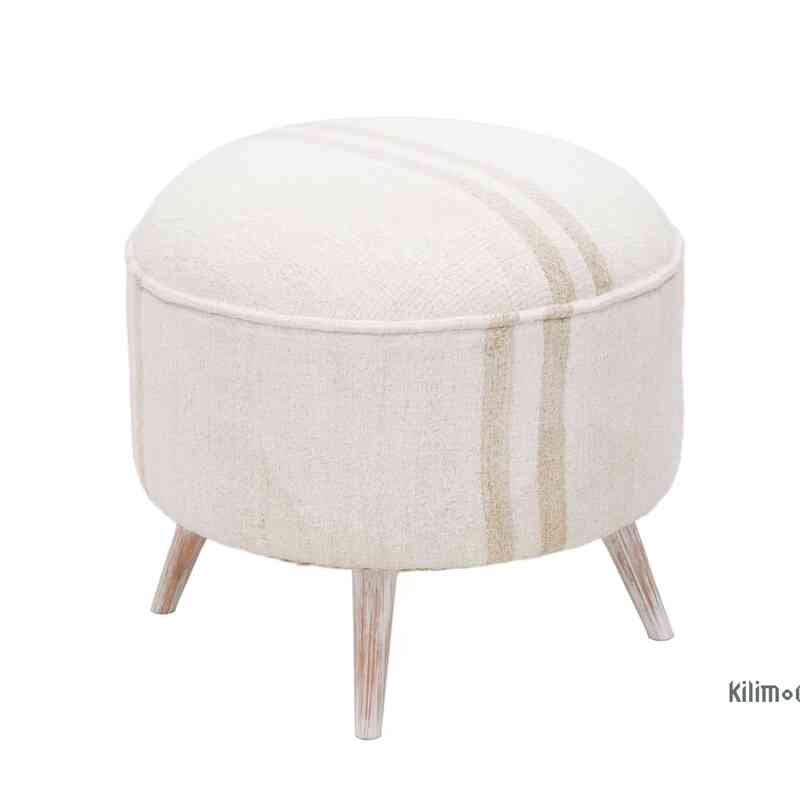 Vintage Hemp Kilim Upholstered Stool - K0057324