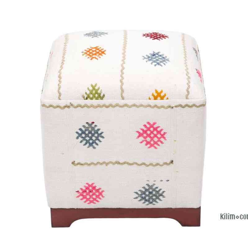 Vintage Kilim Upholstered Cube Ottoman - K0057325
