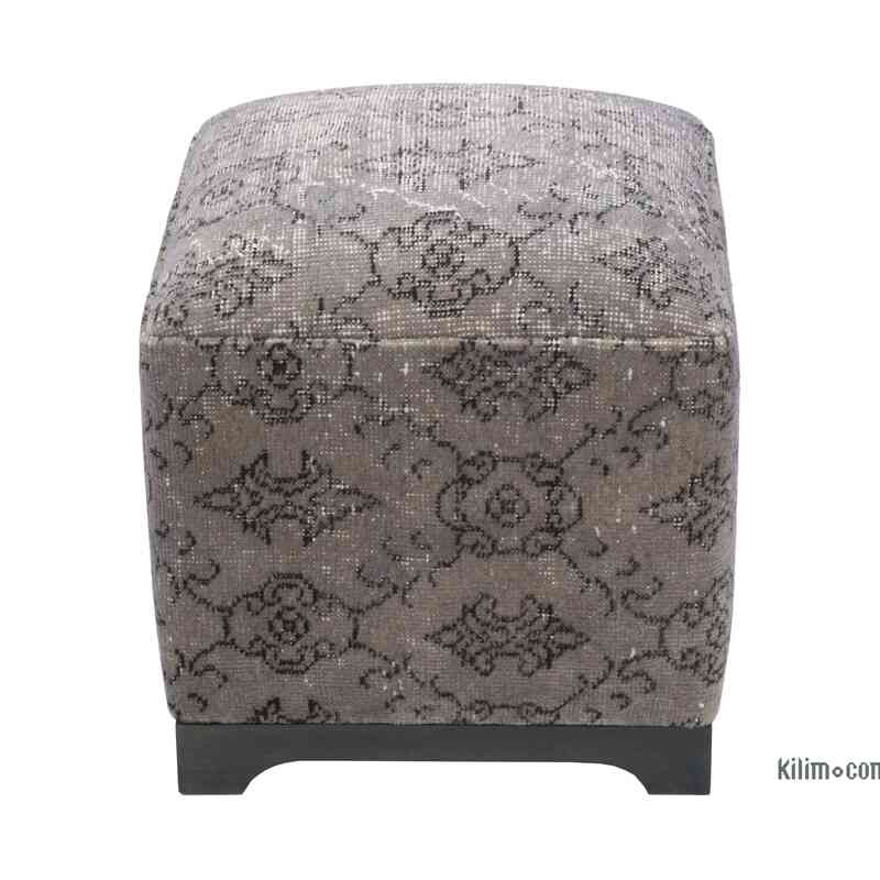 Vintage Wool Rug Upholstered Cube Ottoman - K0057329