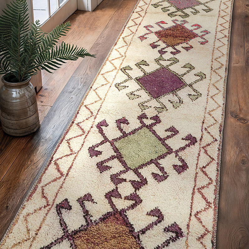 Beige Vintage Tribal Runner Rug - 3' 3" x 11' 5" (39" x 137") - K0057447