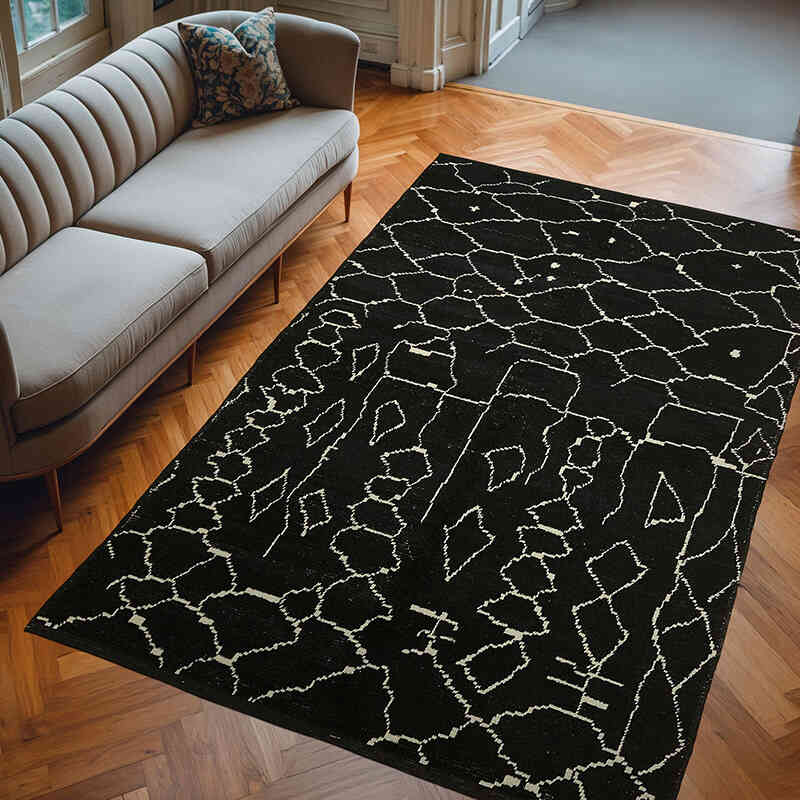 New Moroccan Style Hand-Knotted Tulu Rug - 6' 5" x 9' 9" (77" x 117") - K0057522