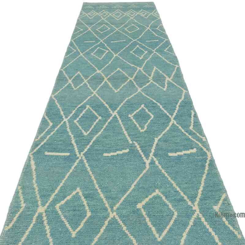 Turquesa Nueva alfombra de corredor de estilo marroquí - 90 cm x 445 cm - K0057565