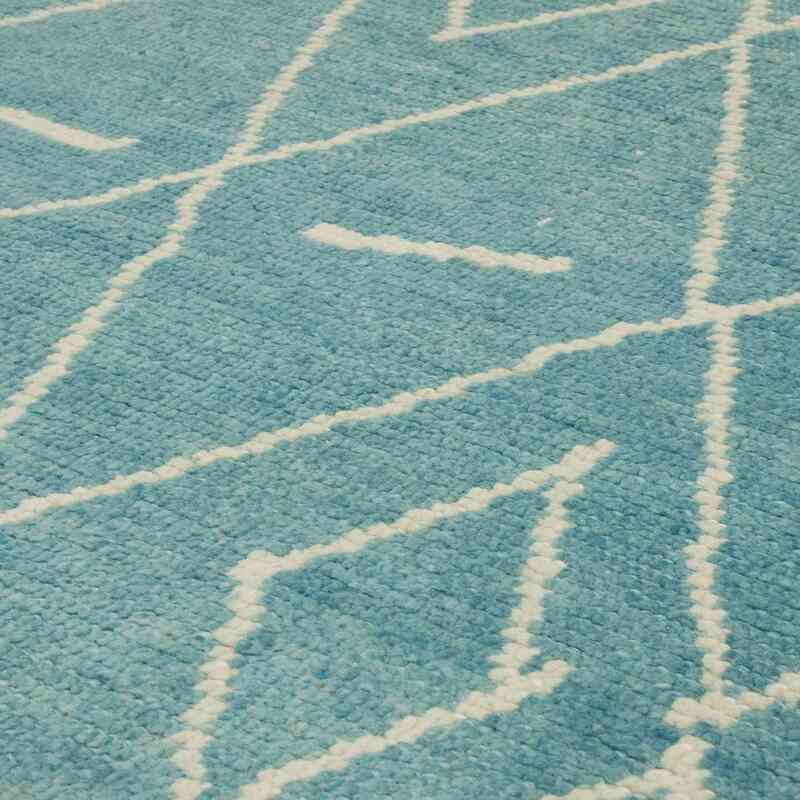 Aqua New Moroccan Style Hand-Knotted Tulu Runner - 2' 11" x 14' 7" (35" x 175") - K0057565