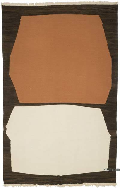 Brown, Beige New Handwoven Turkish Kilim Rug - 6' 8" x 10' 3" (80" x 123")