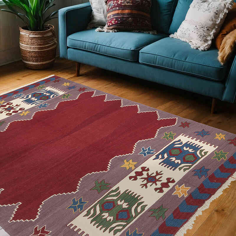 Rojo Nueva Alfombra Turca Kilim - 163 cm x 213 cm - K0058124