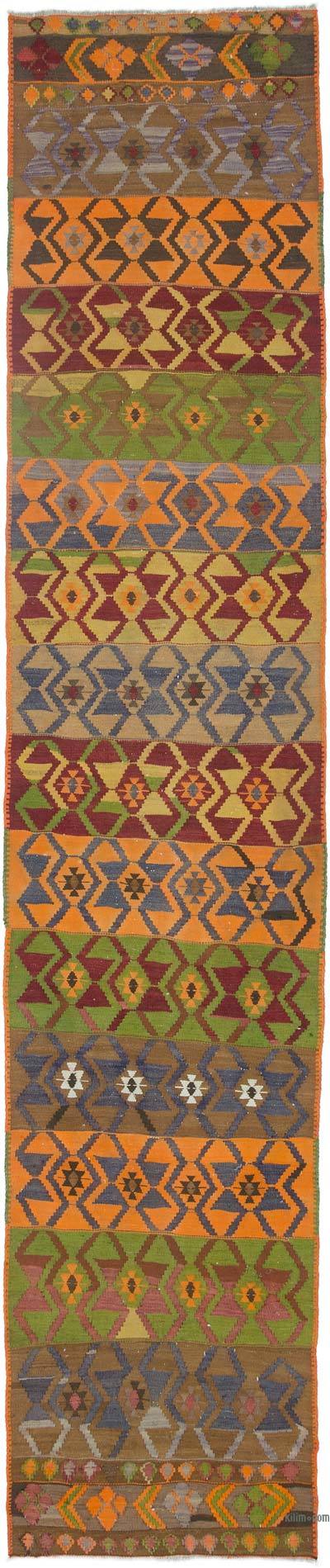 Çok Renkli Vintage Afyon Kilim Yolluk - 84 cm x 407 cm