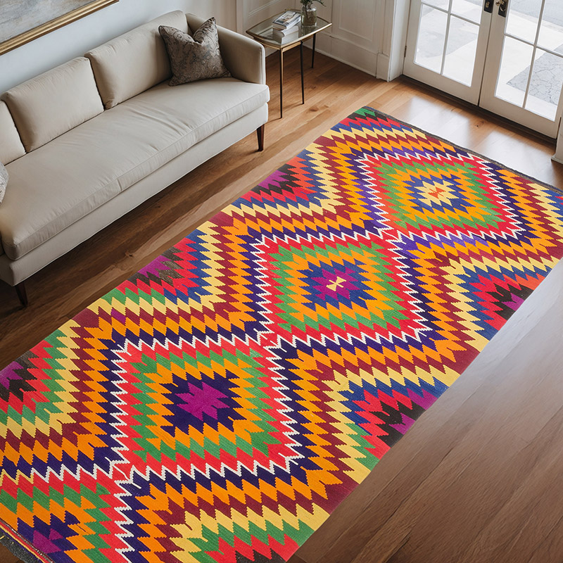 Çok Renkli Vintage Manisa Kilim - 174 cm x 337 cm - K0058133