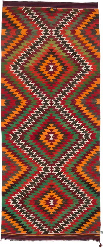 Çok Renkli Vintage Manisa Kilim Yolluk - 169 cm x 404 cm