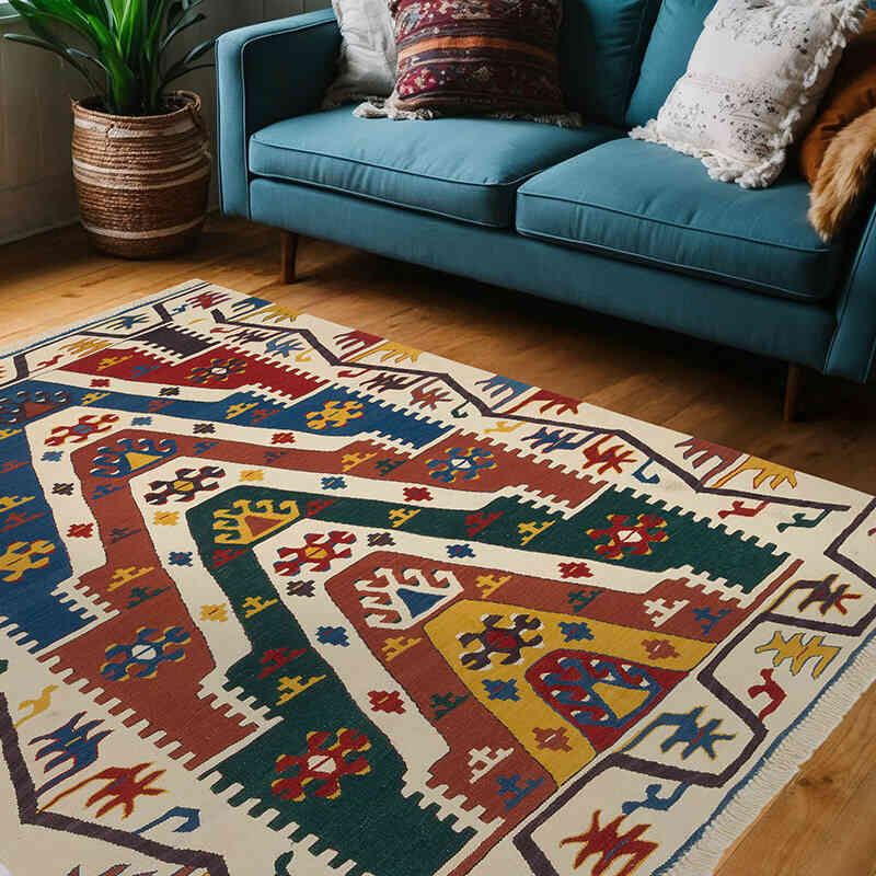 Çok Renkli Yeni Kök Boya El Dokuma Kilim - 155 cm x 201 cm - K0058144