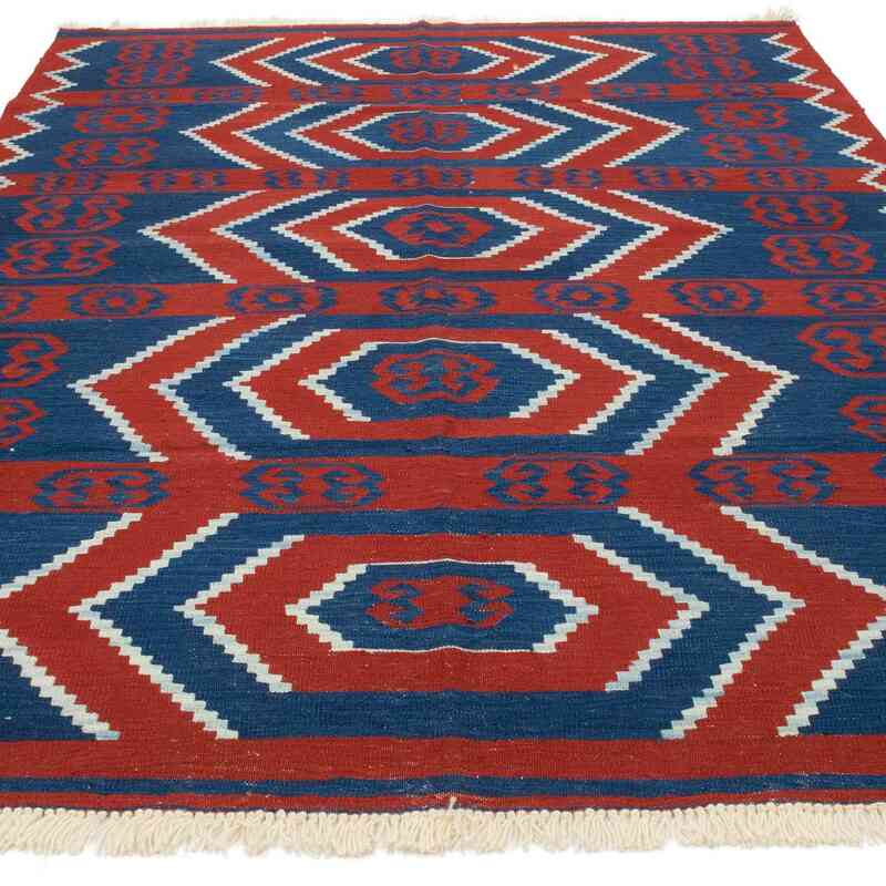 Azul Oscuro, Rojo Nueva Alfombra Turca Kilim - 185 cm x 250 cm - K0058150