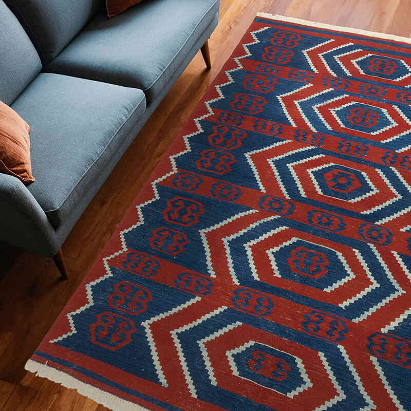 Azul Oscuro, Rojo Nueva Alfombra Turca Kilim - 185 cm x 250 cm - K0058150