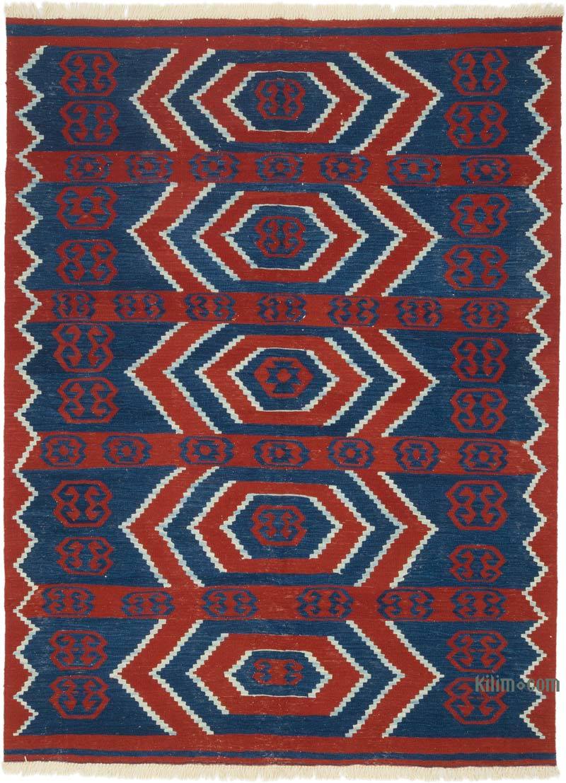 Azul Oscuro, Rojo Nueva Alfombra Turca Kilim - 185 cm x 250 cm - K0058150