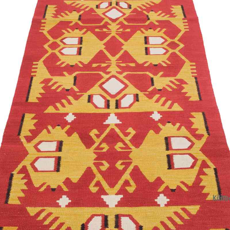 Rojo, Amarillo Corredor Nueva Alfombra Turca Kilim - 85 cm x 298 cm - K0058154